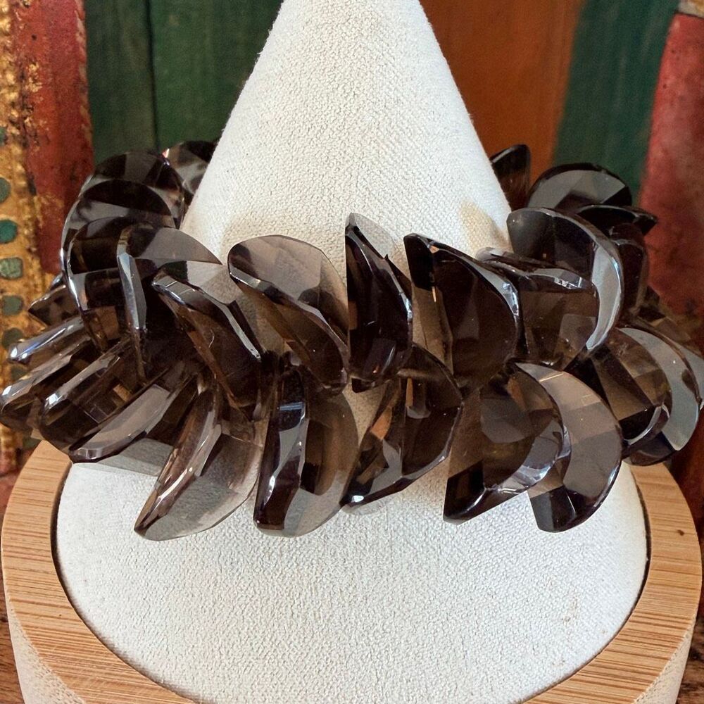 Chunky Smoky Quartz Faceted Petal-Cut Statement Bracelet